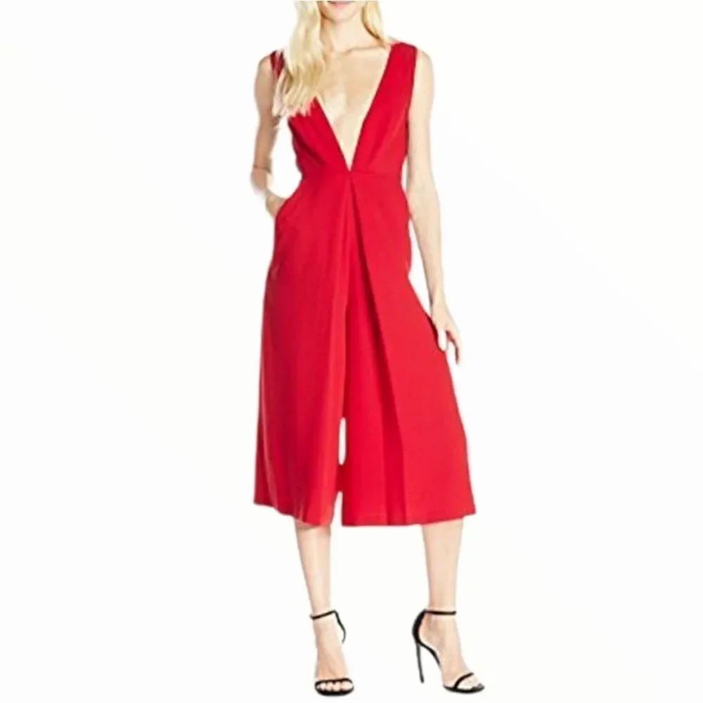BCBGeneration plunge neck culotte jumpsuit red size 4